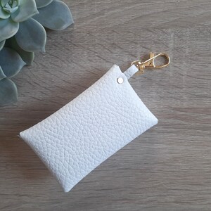 Lobster hook White leather card case / White credit card holder / Business card case / Genuine leather / Mask case / Mask pouch image 8