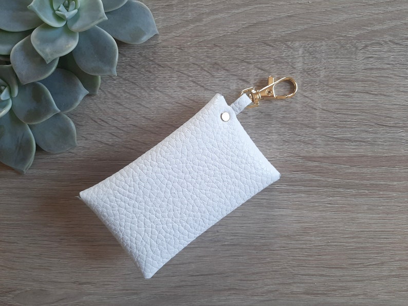 Lobster hook White leather card case / White credit card holder / Business card case / Genuine leather / Mask case / Mask pouch image 8