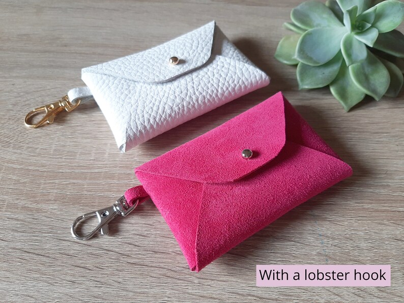 Red suede leather card case Personalised red envelope card holder Red leather business card case Genuine leather Christmas gift