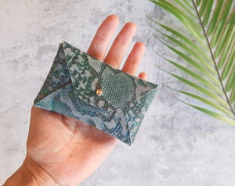 Green iridescent leather card case / Personalized green envelope card holder / Leather business card case / Genuine leather/ Leather wallet