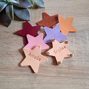 Etiqueta de couro personalizada / Etiqueta de couro personalizada em formato de estrela / Etiqueta de couro personalizada / Etiqueta de presente / Couro genuíno