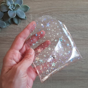 Estuche de tarjeta de PVC transparente con estrellas iridiscentes / Titular de tarjeta personalizado / Estuche de tarjeta de visita / Estuche de tarjeta vegana / Regalo de Navidad imagen 6