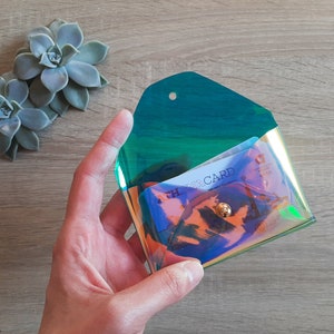 custodia olografica in PVC / Base verde / Porta carte in PVC personalizzata / Custodia per biglietti da visita in PVC / Regalo di Natale / Custodia per carte vegana
