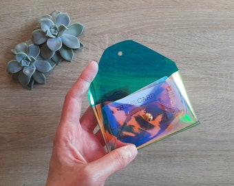 holographic PVC card case / Green base / Personalized PVC envelope card holder / PVC business card case / Christmas gift / Vegan card case