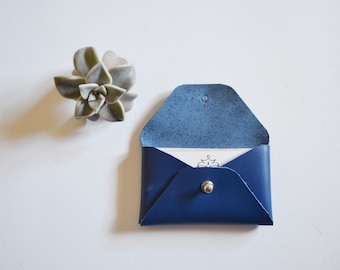 Blue leather card case / Personalised blue envelope card holder / Blue leather business card case / Genuine leather / Christmas gift