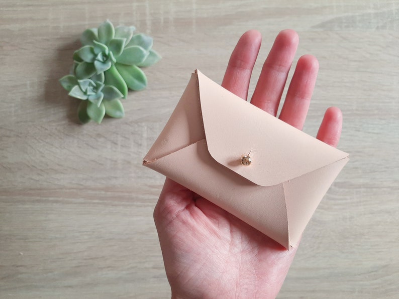 Nude leather card case Personalized nude envelope card holder Nude leather business card case Genuine leather Christmas gift