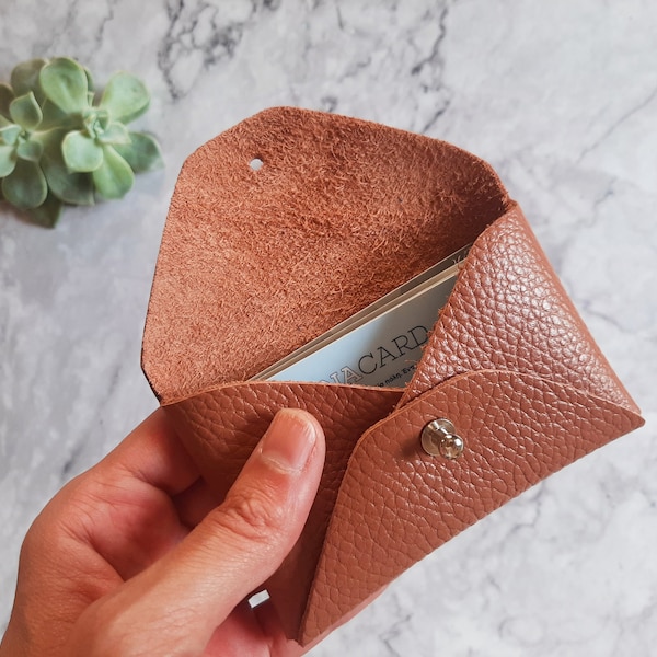 Brown leather card case / Personalized brown envelope card holder / Brown leather business card case / Genuine leather / Christmas gift