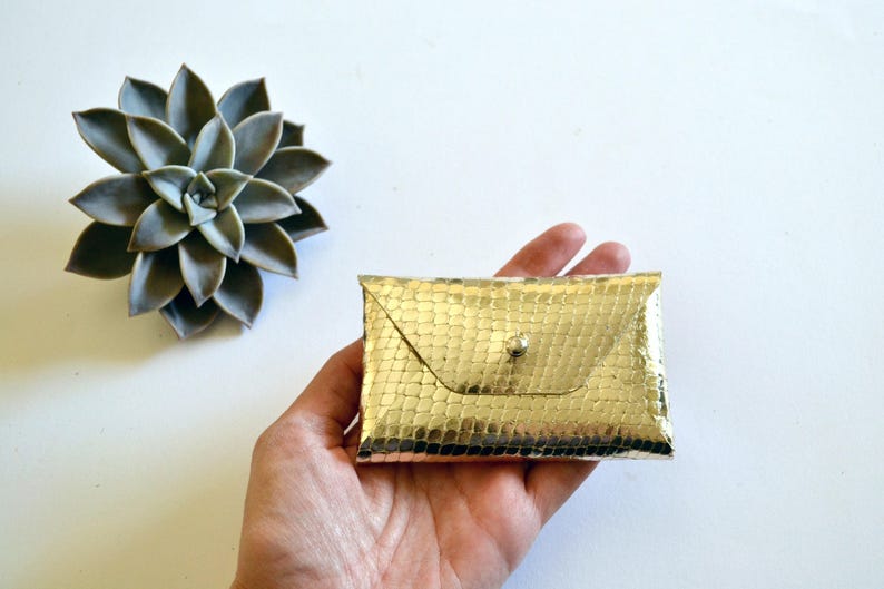 Gold leather card case Personalized gold envelope card holder Gold leather business card case Genuine leather Christmas gift