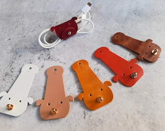 Leather cord wrap with dog shape / Leather cable holder / Leather cord organizer / Leather cable holder / Leather cable organiser