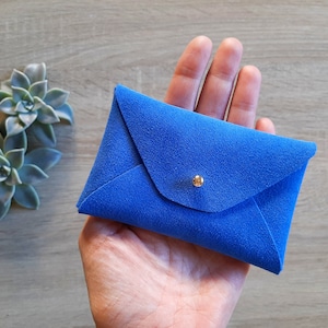 Royal blue leather card case / Personalised envelope suede card holder / Blue leather business card case / Genuine leather/ Leather wallet