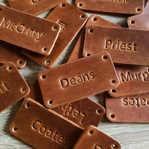Rectangular personalized leather tag / Custom leather label / Custom leather name tag / Gift name tag / Genuine leather