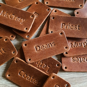 Rectangular personalized leather tag / Custom leather label / Custom leather name tag / Gift name tag / Genuine leather