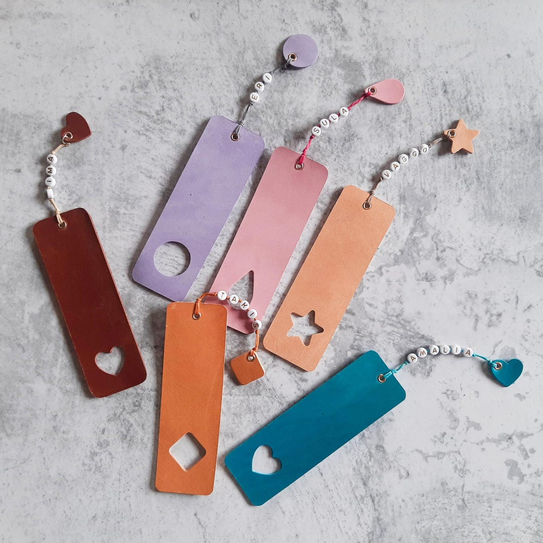 Personalized Leather Bookmark: Genuine Leather With Letter Beads - Etsy