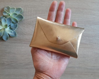Gold leather card case / Personalized gold envelope card holder / Gold leather business card case / Genuine leather / Christmas gift