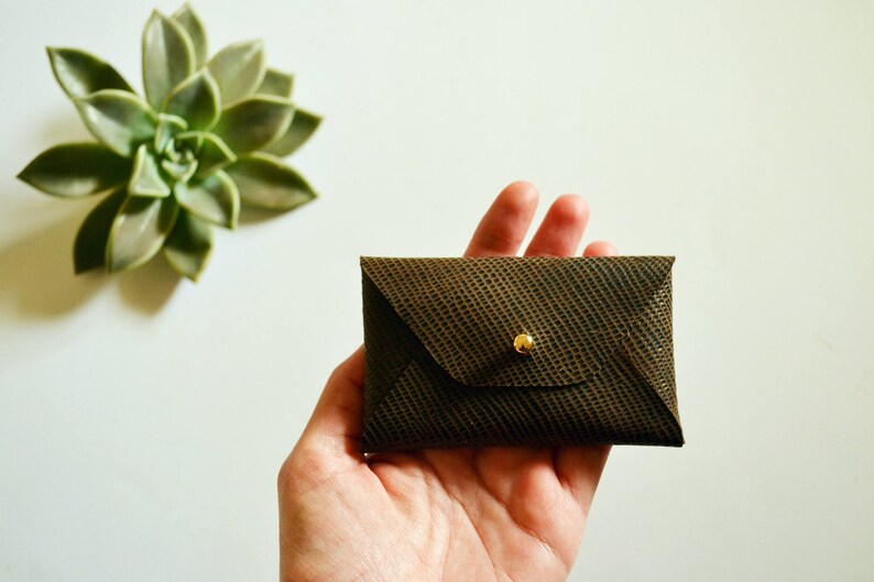 Brown leather card case with snake pattern Personalised brown envelope card holder Brown leather business card case Genuine leather