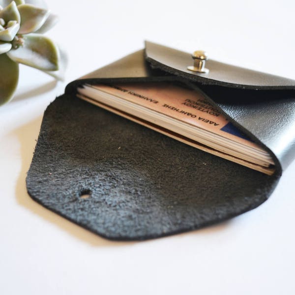 Black leather card case / Personalized black envelope card holder / Black leather business card case / Genuine leather / Christmas gift