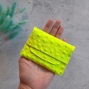Carteira de couro amarelo fluorescente / Couro genuíno / Porta-cartões de couro / Porta-moedas de couro / Bolsa de couro / Presente de Natal