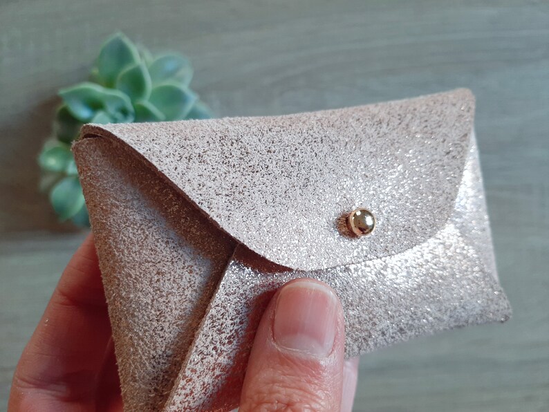 Rose gold leather card case Personalized rose gold envelope card case Rose gold leather business card case Genuine leather