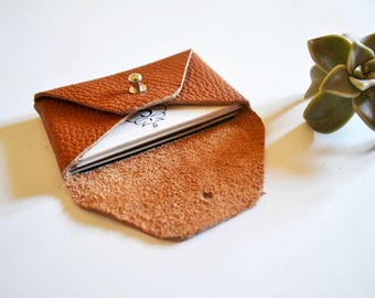 Brown leather card holder / Brown envelope card holder / Brown leather business card case / Genuine leather
