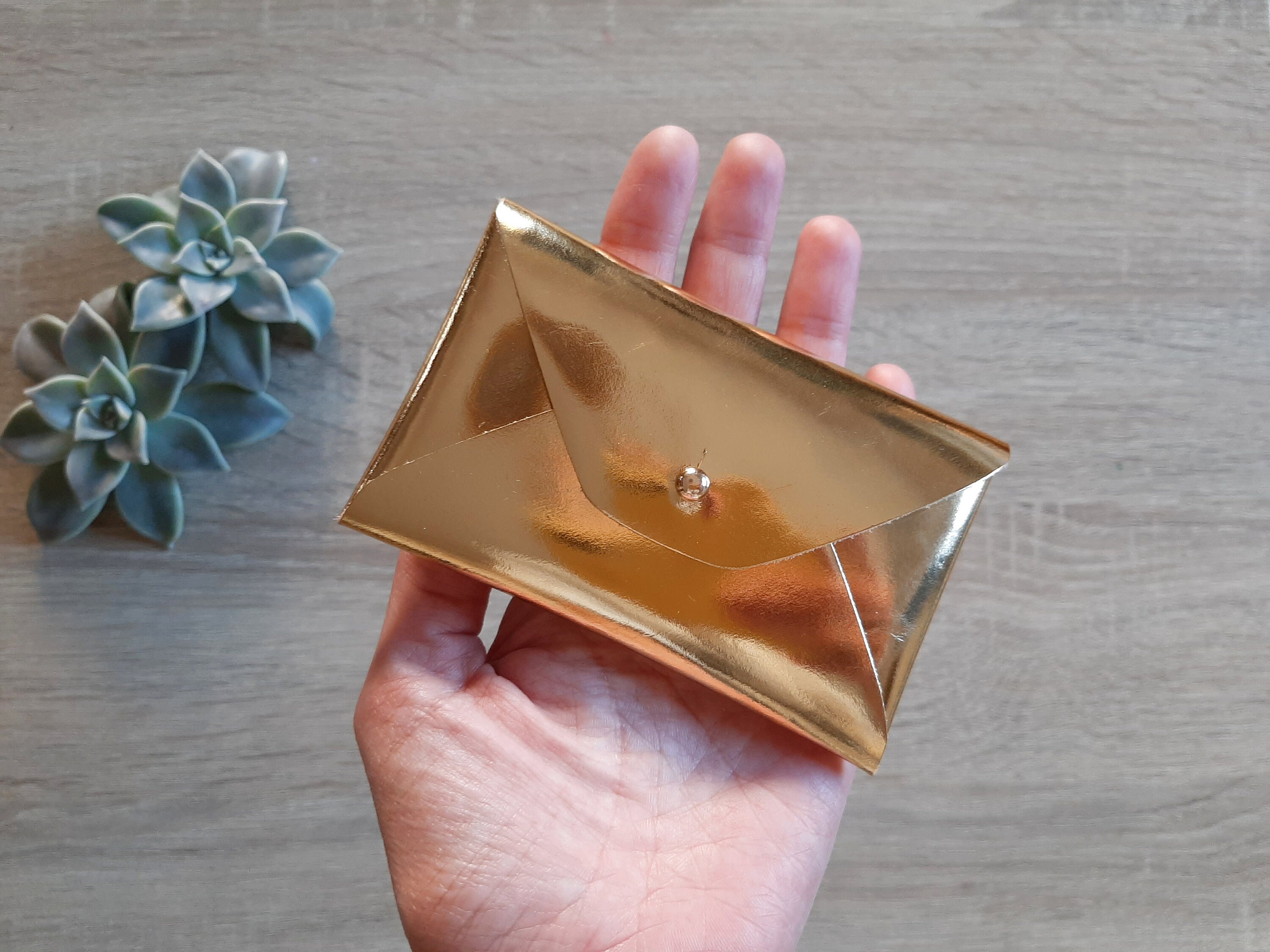 Gold Leather Card Case / Personalized Gold Envelope Card 