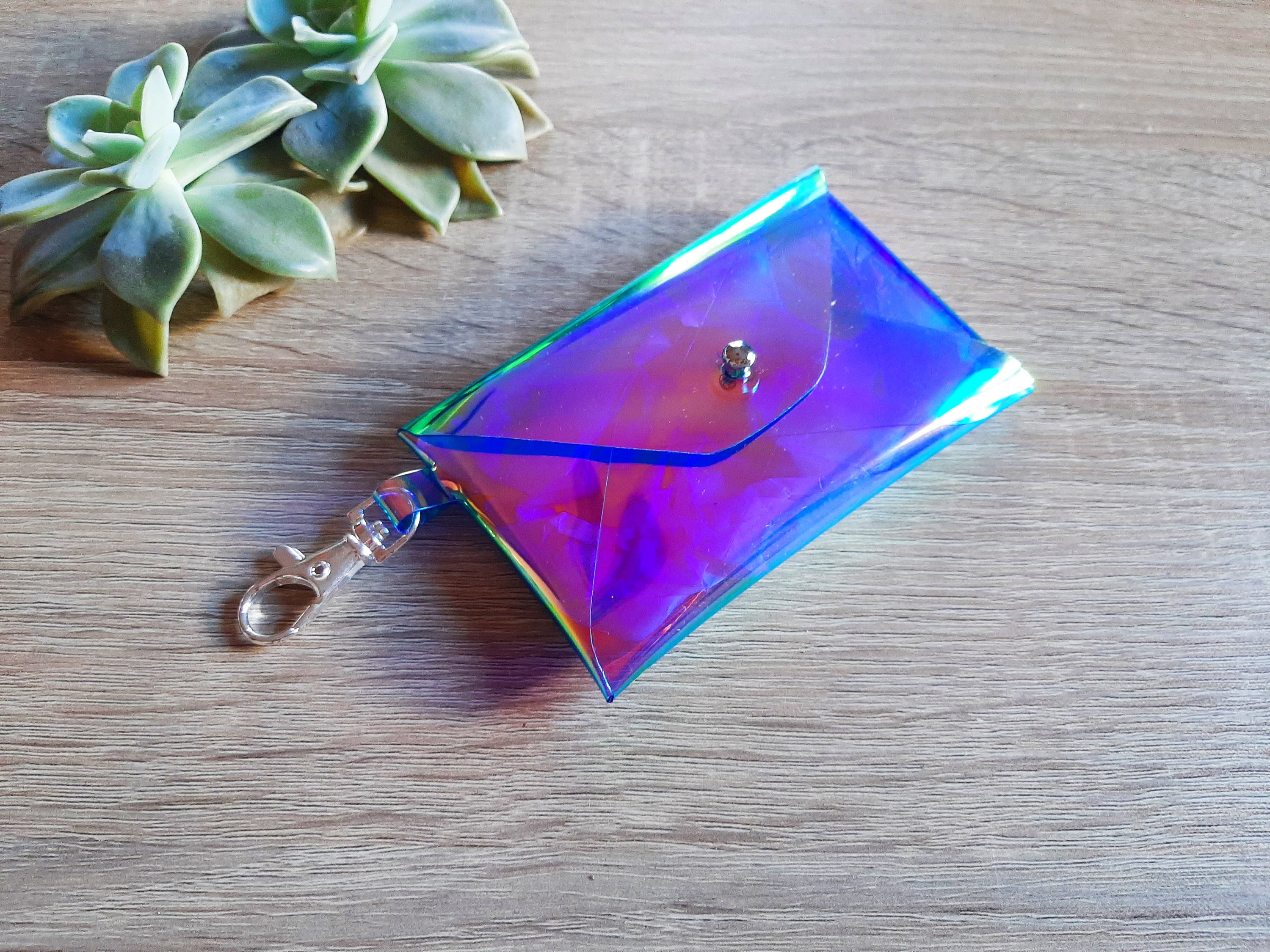 Iridescent PVC Card Case, Blue Base: Personalized Vegan Business Card ...