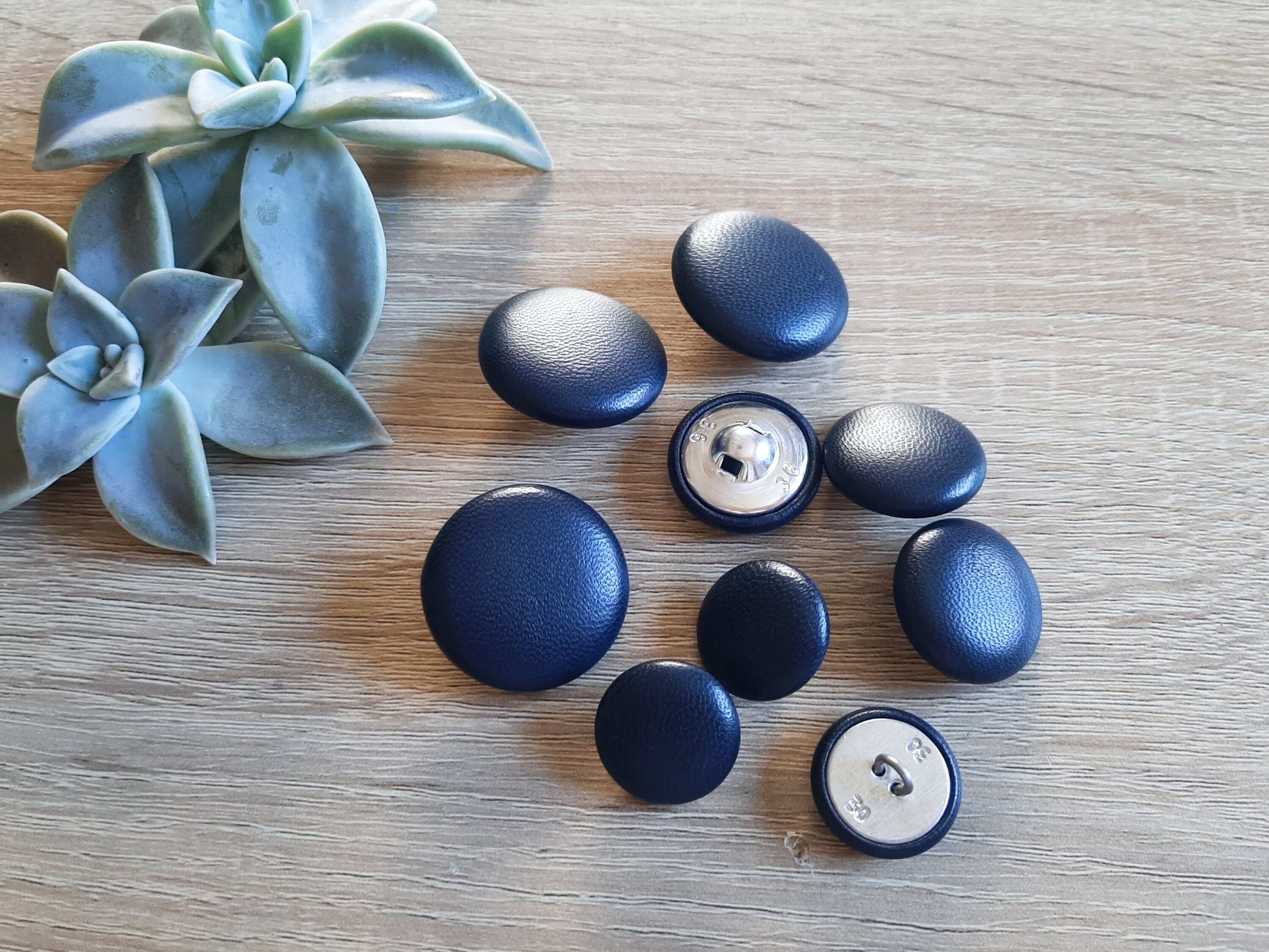 Blue Leather Buttons / Leather Shank Style Blue Buttons / 30L 36L 44L /  Genuine Leather 
