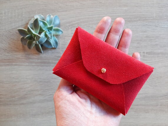 Red leather business card case deals