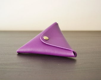 Purple leather triangle coin purse / Triangle coin wallet / Leather coin pouch / Change wallet / Genuine leather