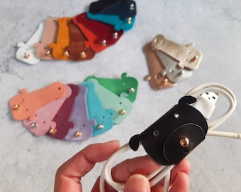Leather Cord Organizer with Dog Shape: Handmade Cable Wrap