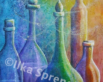 Acrylmalerei - 50*70*2 - Unikat - Gemälde direkt vom Künstler - Alchemie - Flaschen - Shabby - Gefäße