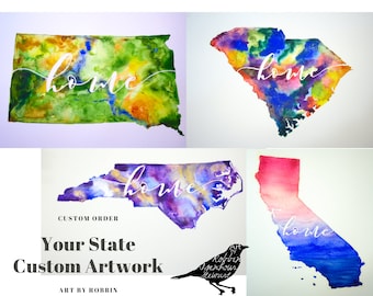 Home State Personalized Watercolor Illustration Wall Art Home Decor