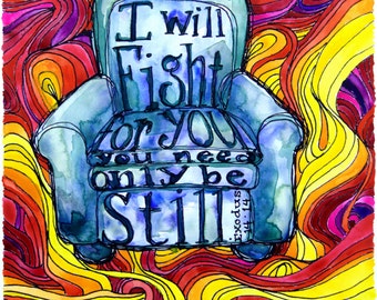 Meditative Art on Exodus 14:14 Color Print