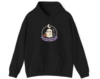 Sudadera con capucha Boo-tiful Night Ghost / Fantasma de Halloween, calabaza, pancarta morada