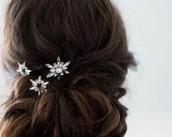 LEANDRE set of 3 celestial art deco bridal bobby pins, boho star wedding hair pins, crystal sparkly bohemian hair combs