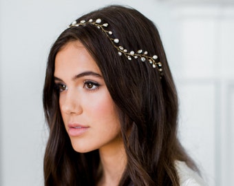 LILY hair vine, bohemian pearl and crystal wavy hair vine with clips