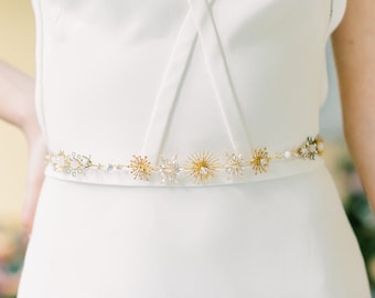 GISELLE - celestial starry bohemian wedding belt, art deco star bridal sash