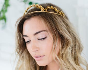 JASMINE delicate boho wildflower bridal crown, gold bohemian floral wedding tiara