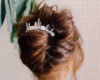 BRIDGET - clear raw quartz boho bridal comb, bohemian crystal wedding hairpiece