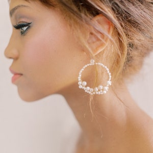 FOXY - pearl bohemian statement bridal hoop earrings, minimalist modern boho wedding jewelry