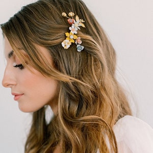 AGNES - multi colorful floral bridal clip, bohemian wedding hair comb