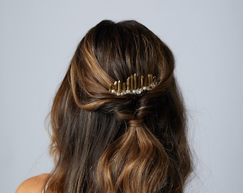 MARLENE - gold pyrite quartz crystal bohemian wedding comb, boho statement bridal hairpiece