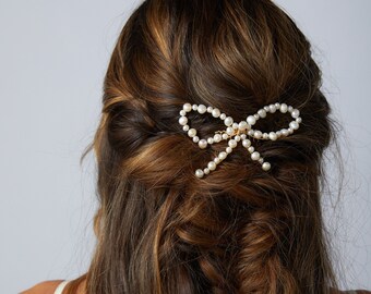 BETTY - art deco vintage bohemian bow wedding comb headpiece, pearl boho glam bridal hairpiece