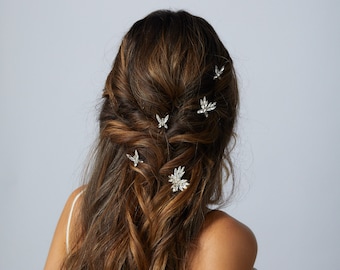 RUTH - bohemian glamorous butterfly wedding hair bobby pins, boho garden bride floral hairpiece