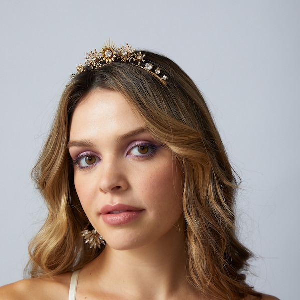 PAULI - bohemian starry celestial wedding tiara, boho star art deco bridal crown headpiece