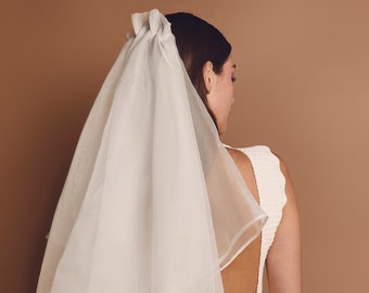 NOA - 100% silk ivory unique ethereal ruffled fingertip waterfall veil