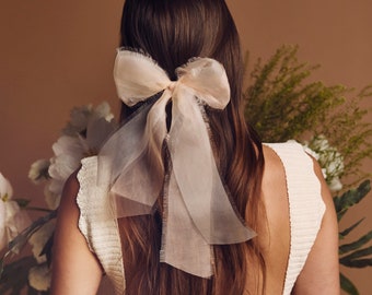 EMERSON - double-layered 100% silk organza bow barrette with hand-frayed edges