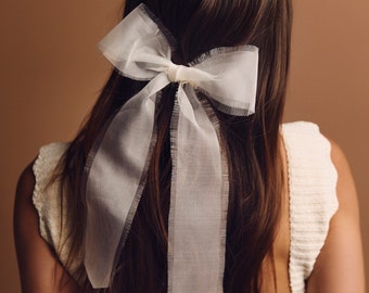 ARDEN - 100% silk organza hair bow clip with hand frayed edges