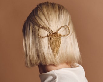 CHARLIE - gold edgy modern chain bridal bow clip