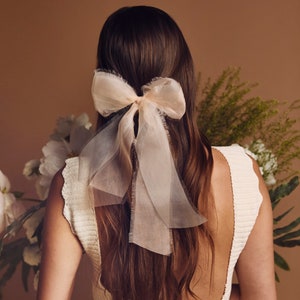 EMERSON - double-layered 100% silk organza bow barrette with hand-frayed edges