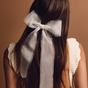 ARDEN - 100% silk organza hair bow clip with hand frayed edges